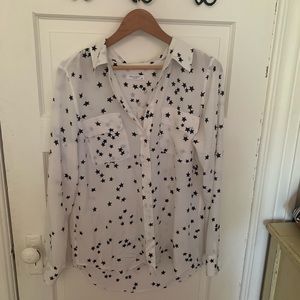 Equipment white w black stars silk blouse